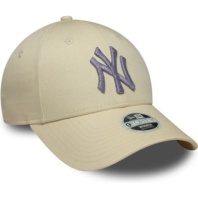 beige-verstellbare-curved-cap-mit-violettem-logo-fur-damen-9forty-metallic-logo-der-new-york-yankees-mlb-von-new-era