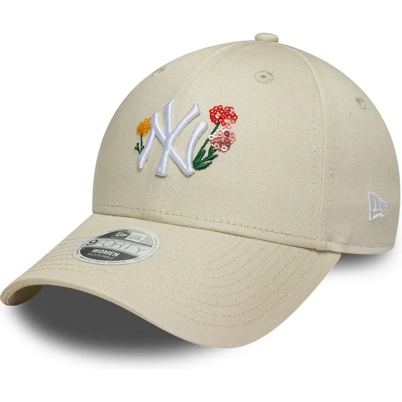 casquette-courbee-beige-ajustable-pour-femme-9forty-floral-icon-new-york-yankees-mlb-new-era