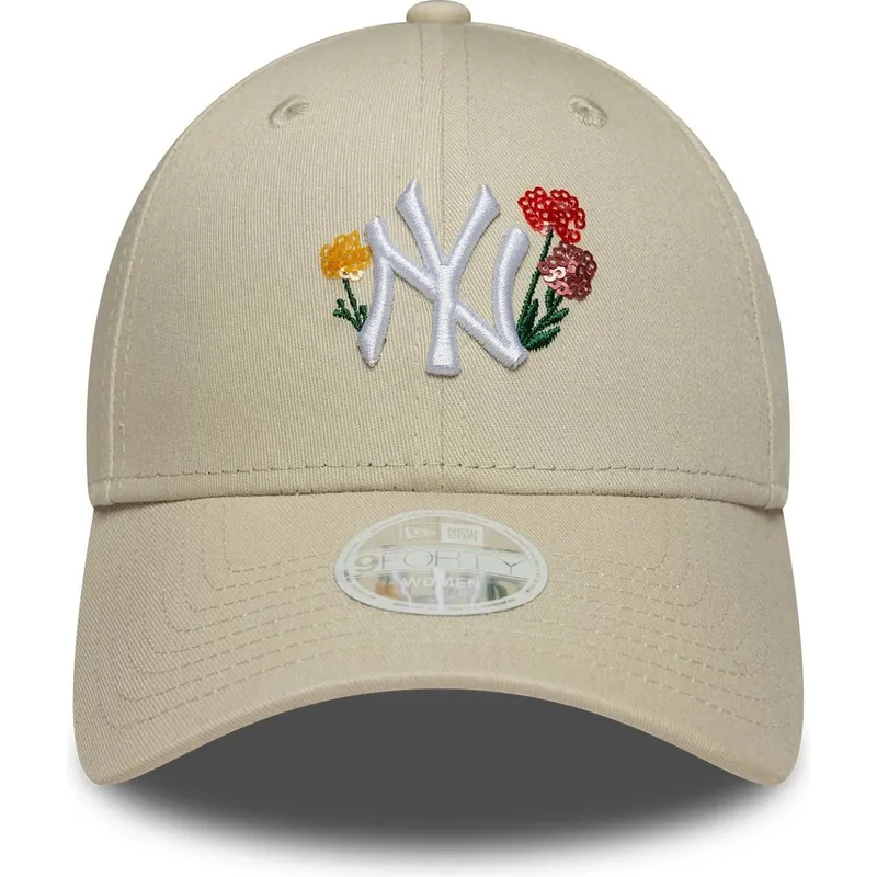 beige-verstellbare-curved-cap-fur-damen-9forty-floral-icon-der-new-york-yankees-mlb-von-new-era
