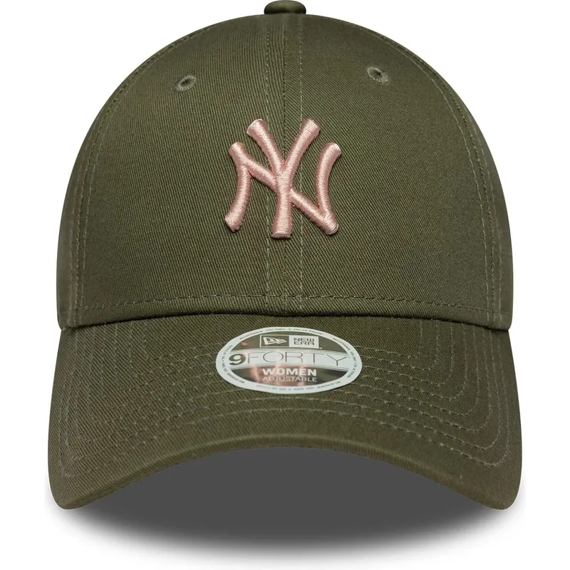 casquette-courbee-verte-ajustable-avec-logo-rose-pour-femme-9forty-league-essential-midi-new-york-yankees-mlb-new-era