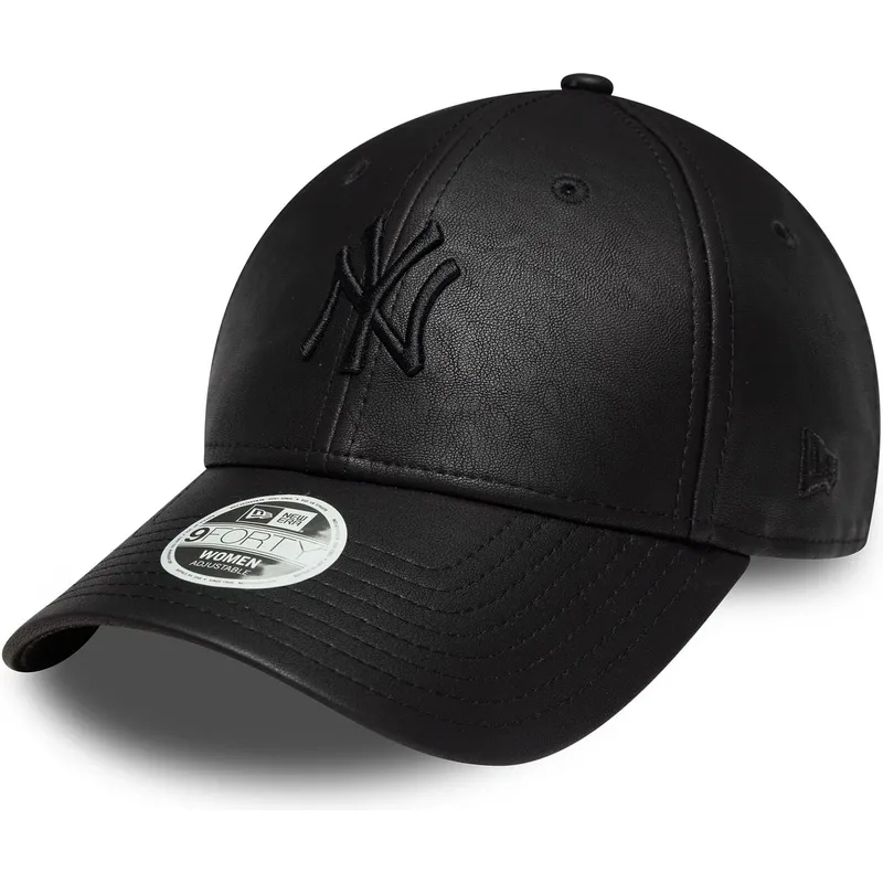 schwarze-gebogene-verstellbare-kappe-mit-schwarzem-logo-fur-damen-9forty-pu-der-new-york-yankees-mlb-von-new-era schwarze-gebogene-verstellbare-kappe-mit-schwarzem-logo-fur-damen-9forty-pu-der-new-york-yankees-mlb-von-new-era