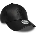 schwarze-gebogene-verstellbare-kappe-mit-schwarzem-logo-fur-damen-9forty-pu-der-new-york-yankees-mlb-von-new-era