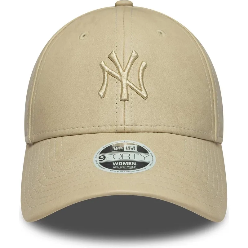 casquette-courbee-beige-ajustable-avec-logo-beige-pour-femme-9forty-pu-new-york-yankees-mlb-new-era