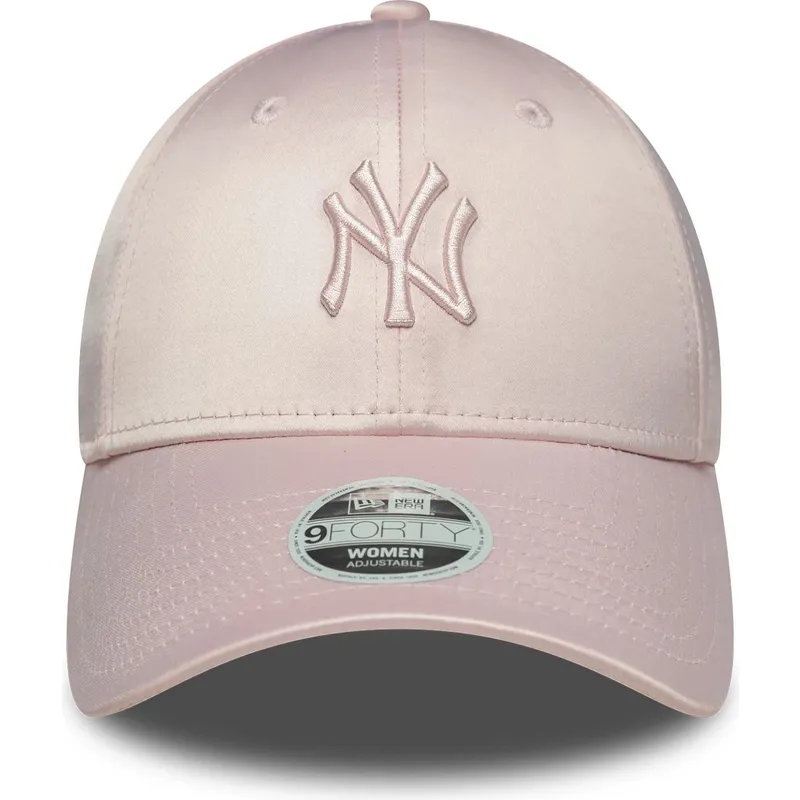 gebogene-rosa-verstellbare-kappe-mit-rosa-logo-fur-damen-9forty-satin-von-new-york-yankees-mlb-von-new-era