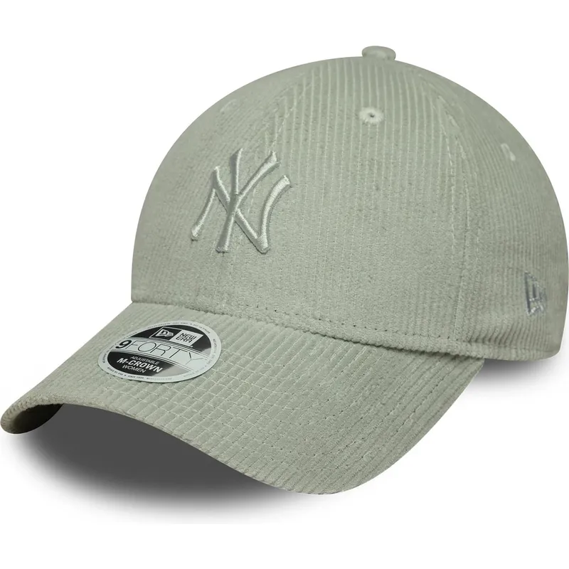 hellgrune-verstellbare-curved-cap-mit-grunem-logo-fur-damen-9forty-m-crown-pastel-cord-der-new-york-yankees-mlb-von-new-era