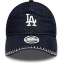 marineblaue-gebogene-verstellbare-damenkappe-9twenty-denim-stitch-der-los-angeles-dodgers-mlb-von-new-era
