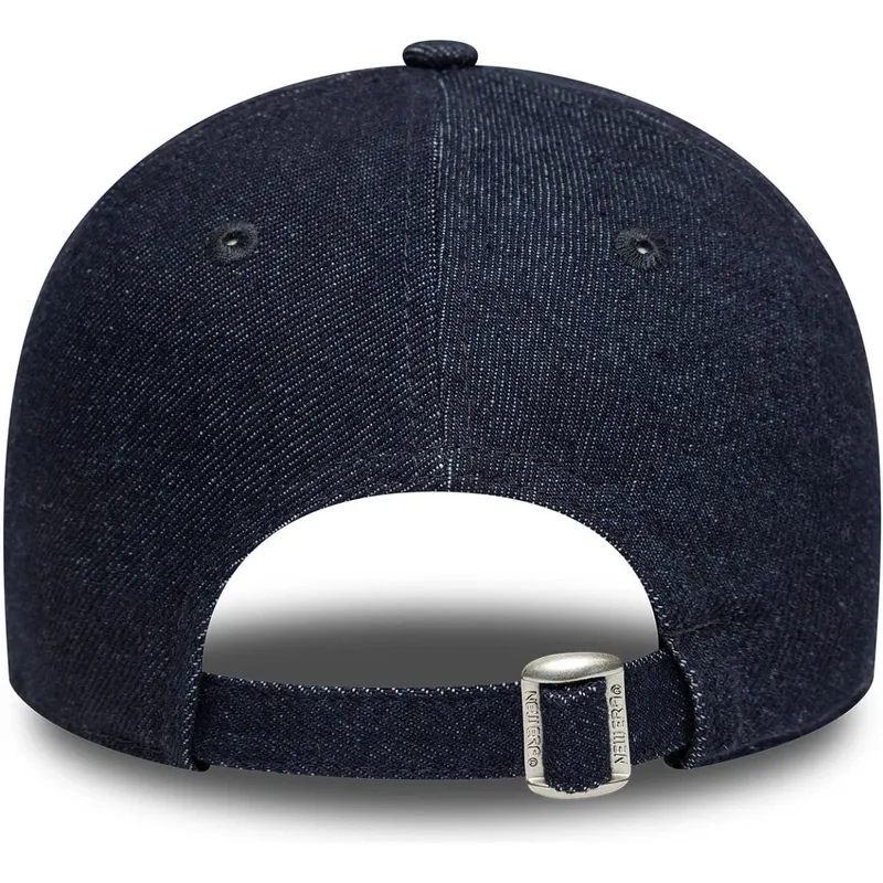 marineblaue-gebogene-verstellbare-damenkappe-9twenty-denim-stitch-der-los-angeles-dodgers-mlb-von-new-era