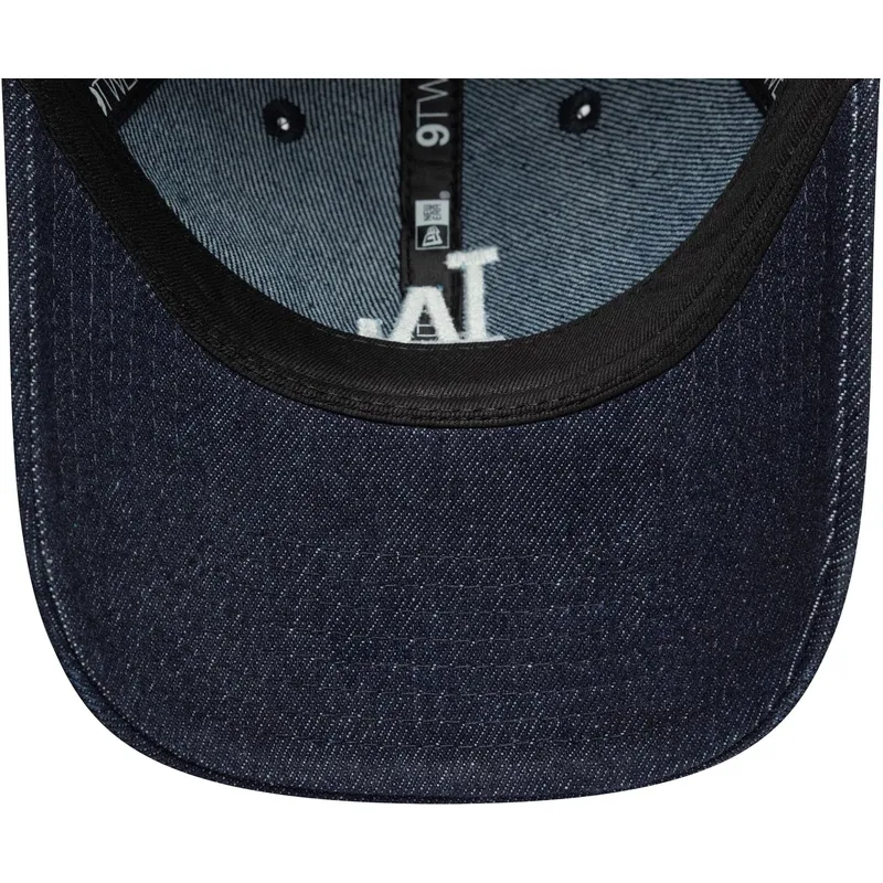 marineblaue-gebogene-verstellbare-damenkappe-9twenty-denim-stitch-der-los-angeles-dodgers-mlb-von-new-era