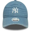 blaue-gebogene-verstellbare-damenkappe-9twenty-denim-stitch-der-new-york-yankees-mlb-von-new-era