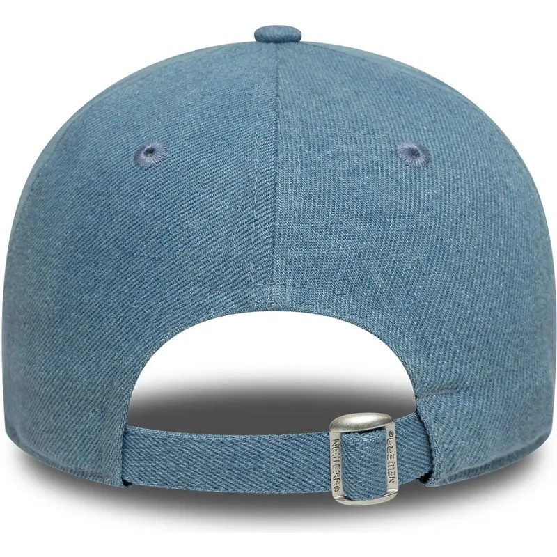blaue-gebogene-verstellbare-damenkappe-9twenty-denim-stitch-der-new-york-yankees-mlb-von-new-era