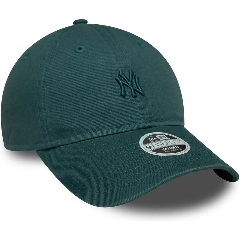 grune-gebogene-verstellbare-damenkappe-9twenty-washed-mini-der-new-york-yankees-mlb-von-new-era