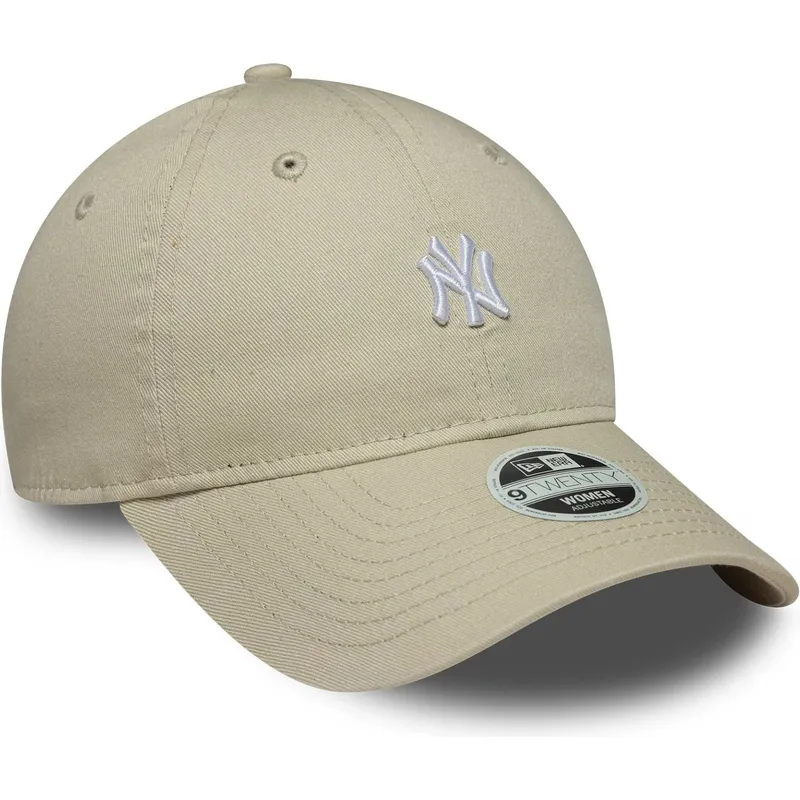beige-gebogene-verstellbare-damenkappe-9twenty-washed-mini-der-new-york-yankees-mlb-von-new-era
