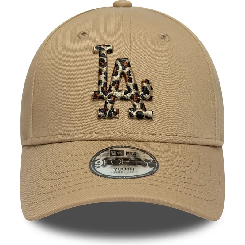 braune-gebogene-verstellbare-kinderkappe-9forty-animal-infill-der-los-angeles-dodgers-mlb-von-new-era