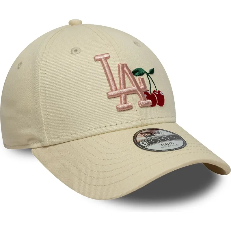 beige-gebogene-verstellbare-kappe-fur-kinder-9forty-fruit-icon-der-new-york-yankees-mlb-von-new-era