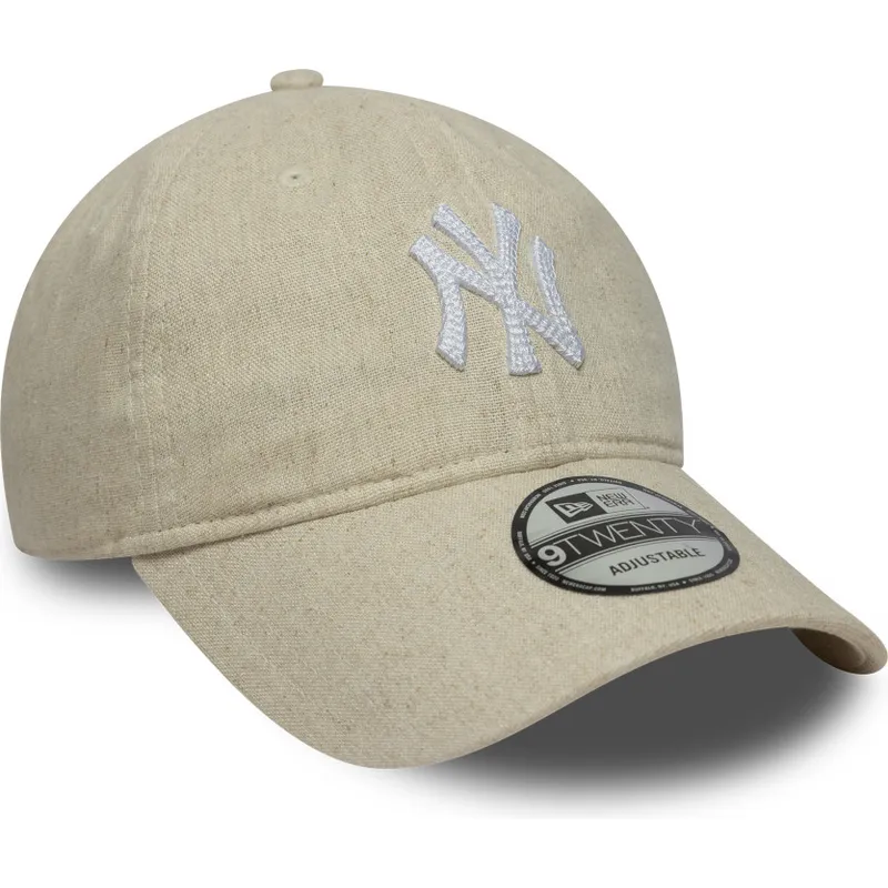 beige-verstellbare-curved-cap-9twenty-linen-der-new-york-yankees-mlb-von-new-era