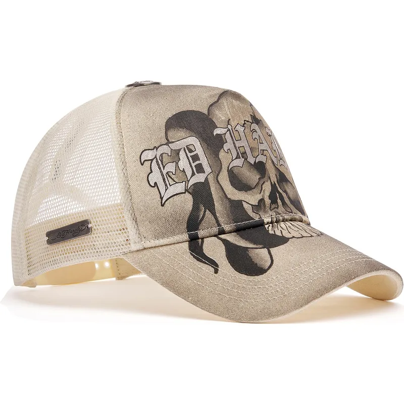 trucker-cap-beige-gothic-skull-graphic-von-ed-hardy