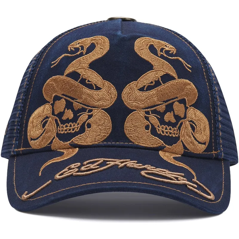 casquette-trucker-bleue-marine-skull-and-snakes-graphic-ed-hardy