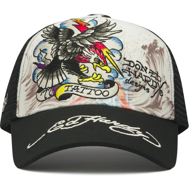 trucker-cap-weiss-und-schwarz-tattoo-eagle-graphic-von-ed-hardy trucker-cap-weiss-und-schwarz-tattoo-eagle-graphic-von-ed-hardy