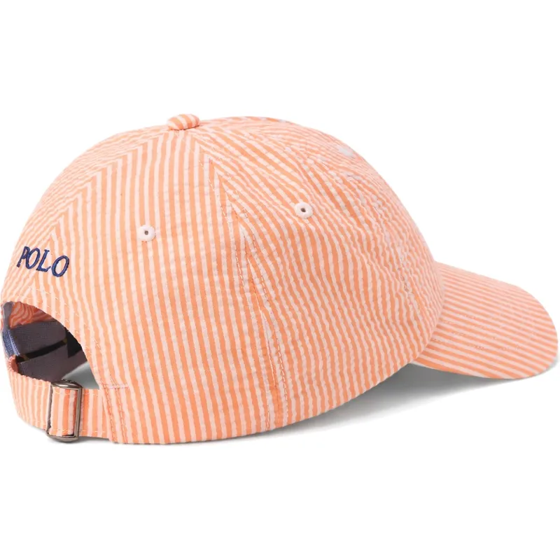 orangefarbene-gebogene-verstellbare-stretch-seersucker-kappe-von-polo-ralph-lauren orangefarbene-gebogene-verstellbare-stretch-seersucker-kappe-von-polo-ralph-lauren
