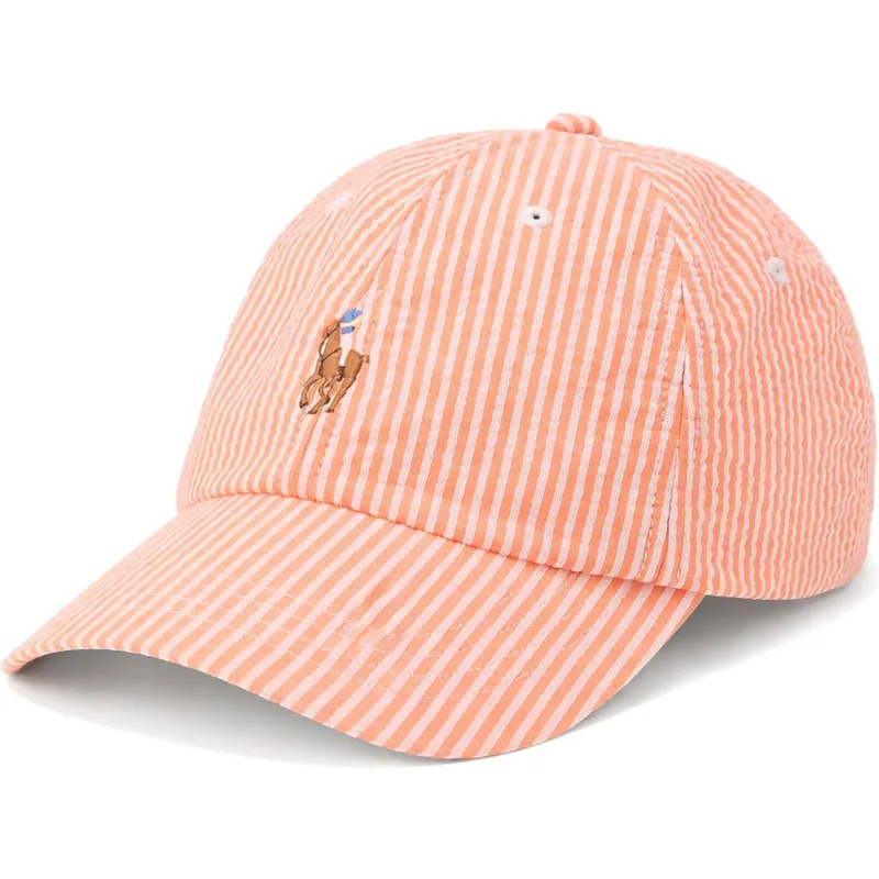 orangefarbene-gebogene-verstellbare-stretch-seersucker-kappe-von-polo-ralph-lauren orangefarbene-gebogene-verstellbare-stretch-seersucker-kappe-von-polo-ralph-lauren