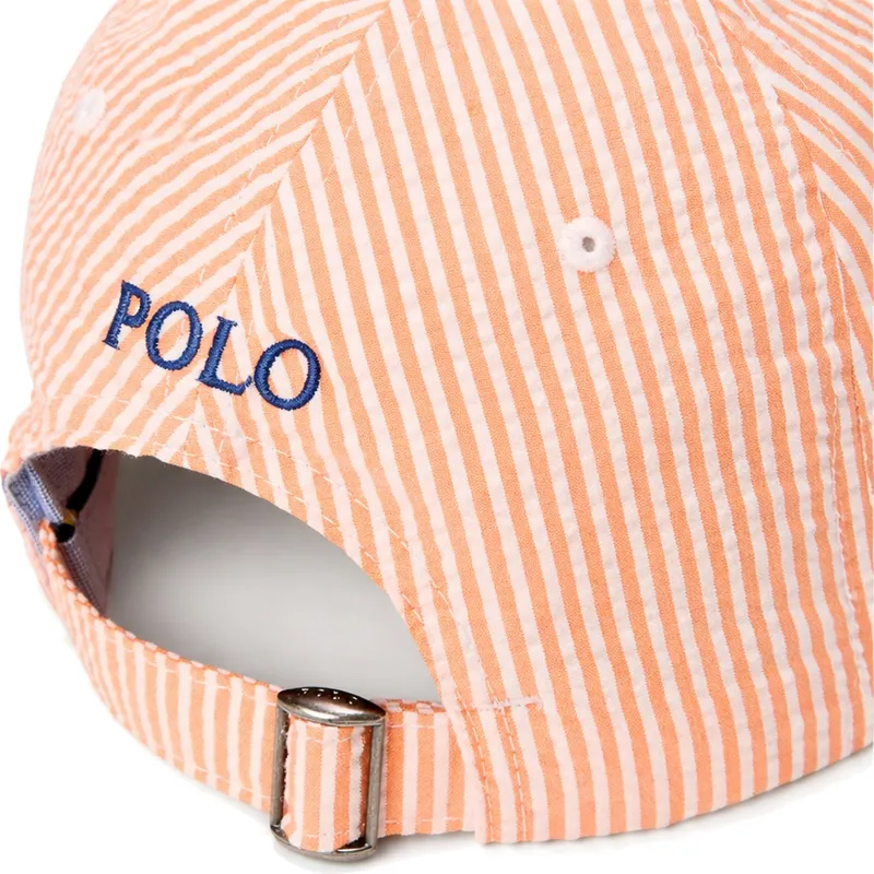 orangefarbene-gebogene-verstellbare-stretch-seersucker-kappe-von-polo-ralph-lauren orangefarbene-gebogene-verstellbare-stretch-seersucker-kappe-von-polo-ralph-lauren