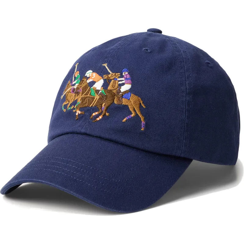 marineblaue-verstellbare-curved-cap-twill-triple-pony-von-polo-ralph-lauren