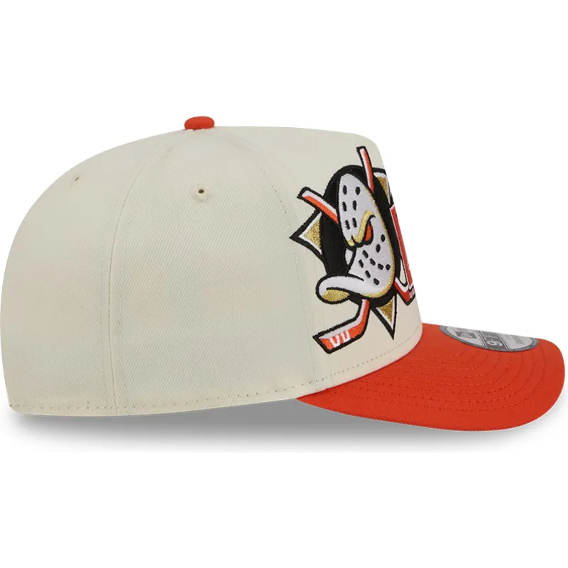 casquette-courbee-beige-et-orange-snapback-9fifty-a-frame-classic-anaheim-ducks-nhl-new-era