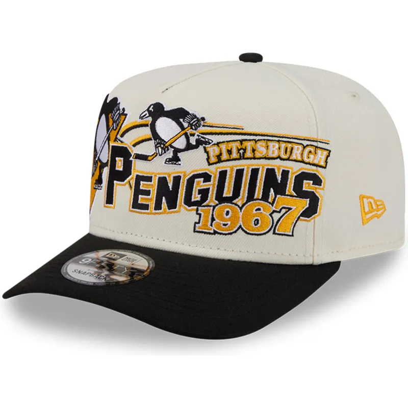 beige-gebogene-snapback-kappe-9fifty-a-frame-classic-der-pittsburgh-penguins-nhl-von-new-era