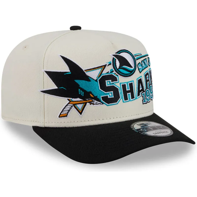 beige-und-schwarze-gebogene-snapback-kappe-9fifty-a-frame-classic-der-san-jose-sharks-nhl-von-new-era