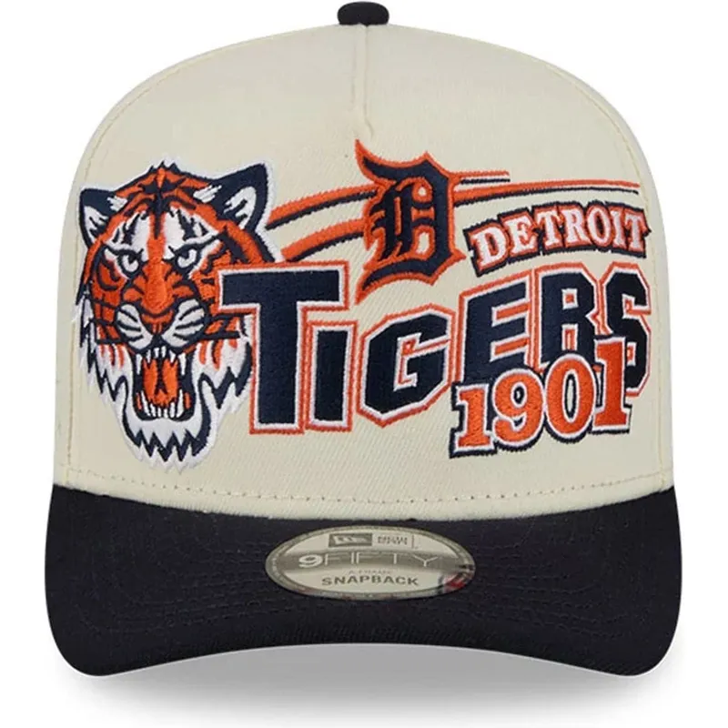 beige-und-marineblaue-gebogene-snapback-kappe-9fifty-a-frame-classic-der-detroit-tigers-mlb-von-new-era