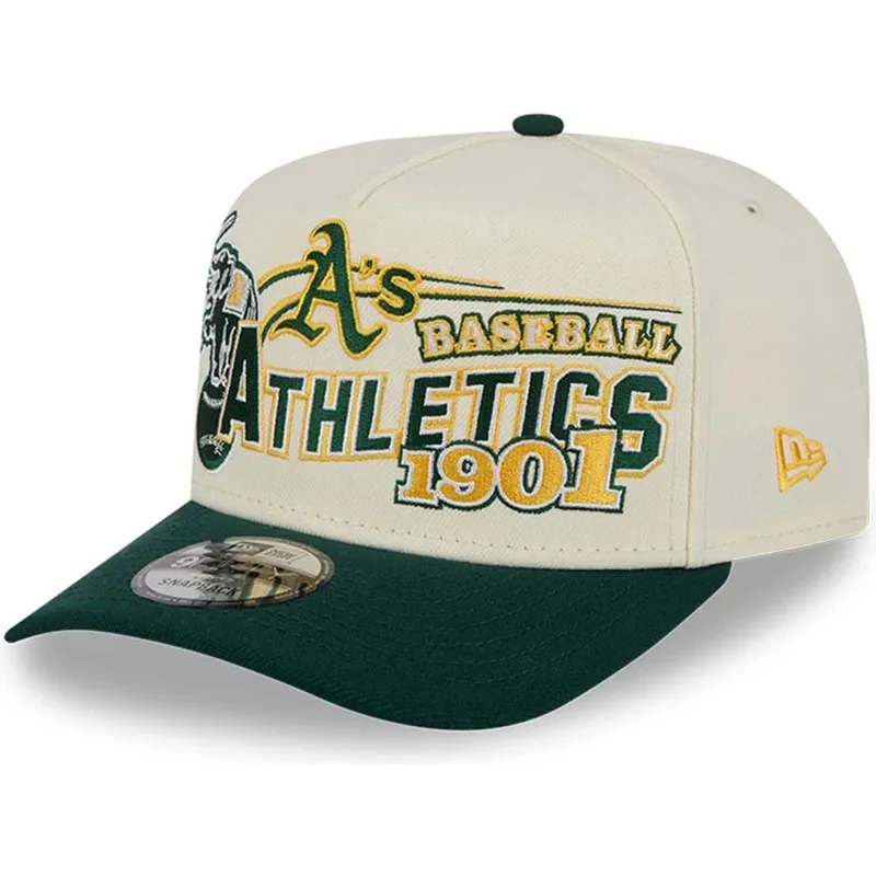 casquette-courbee-beige-et-verte-snapback-9fifty-a-frame-classic-oakland-athletics-mlb-new-era