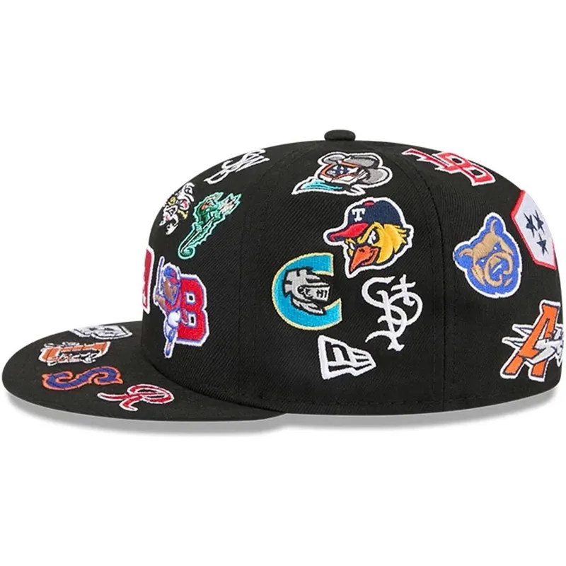 schwarze-enganliegende-59fifty-all-over-flat-cap-von-milb-von-new-era