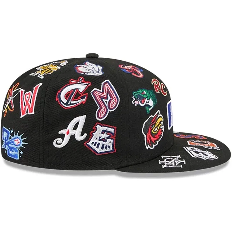 schwarze-enganliegende-59fifty-all-over-flat-cap-von-milb-von-new-era