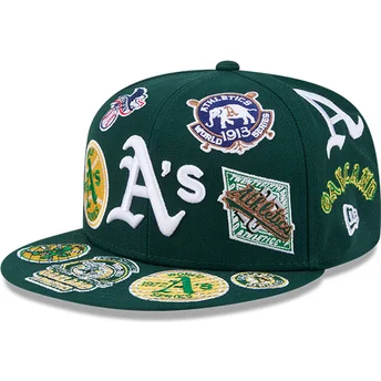 Mützen flach grün angepasst 59FIFTY All Over der Oakland Athletics MLB von New Era