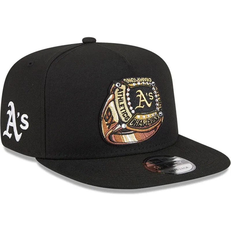 schwarze-flache-snapback-kappe-9fifty-a-frame-ring-der-oakland-athletics-mlb-von-new-era