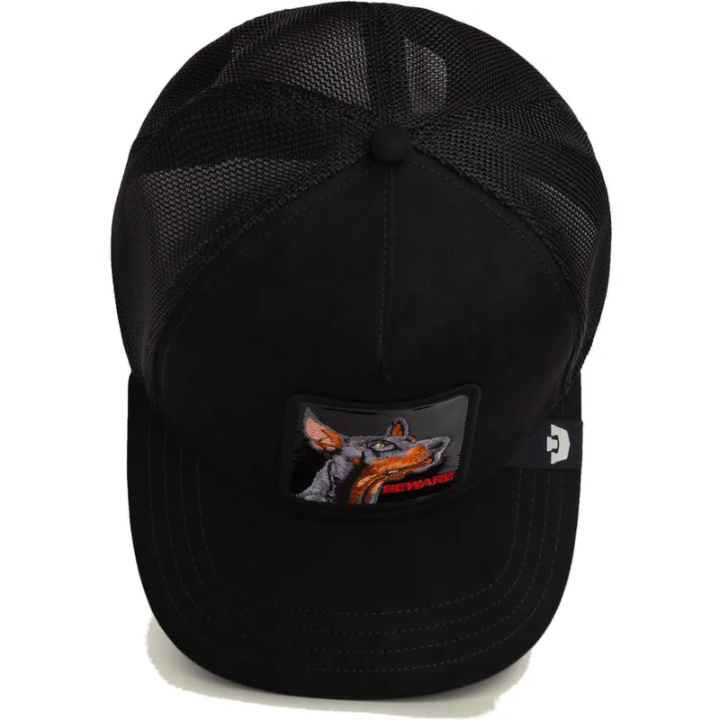 trucker-cap-schwarz-dobermann-hund-black-out-doberman-metallic-the-farm-von-goorin-bros