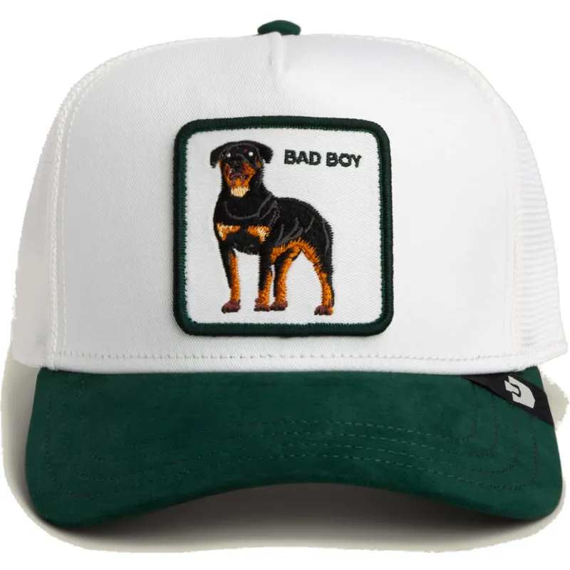trucker-cap-weiss-und-grun-hund-rottweiler-microsuede-bad-boy-the-farm-von-goorin-bros trucker-cap-weiss-und-grun-hund-rottweiler-microsuede-bad-boy-the-farm-von-goorin-bros