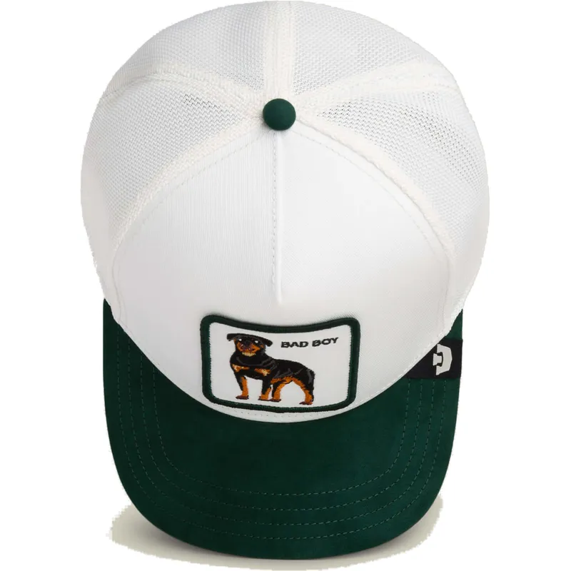 trucker-cap-weiss-und-grun-hund-rottweiler-microsuede-bad-boy-the-farm-von-goorin-bros trucker-cap-weiss-und-grun-hund-rottweiler-microsuede-bad-boy-the-farm-von-goorin-bros
