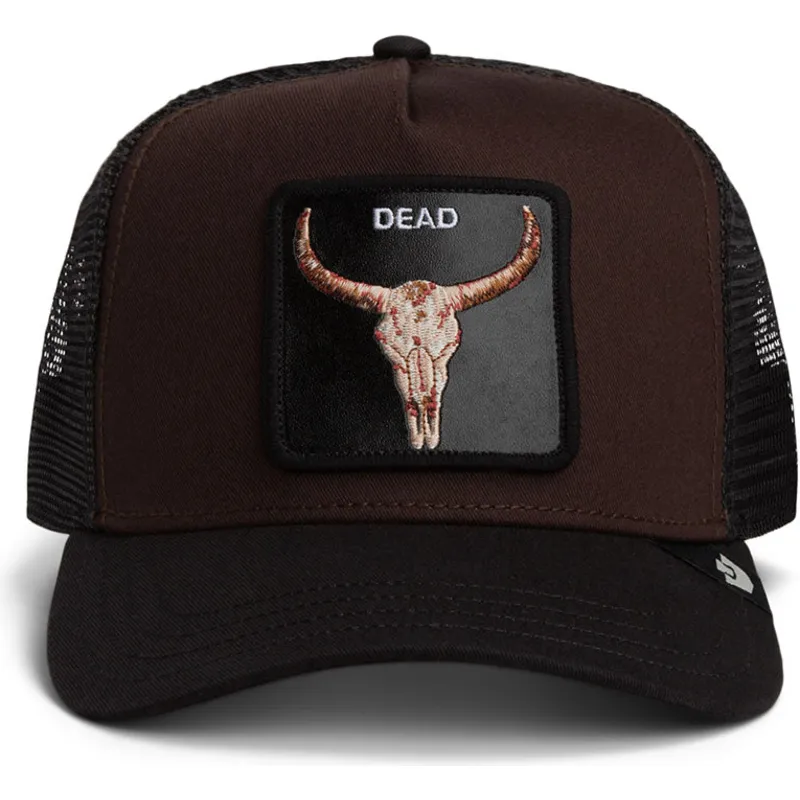 trucker-cap-braun-und-schwarz-totenkopf-dead-skull-the-farm-von-goorin-bros
