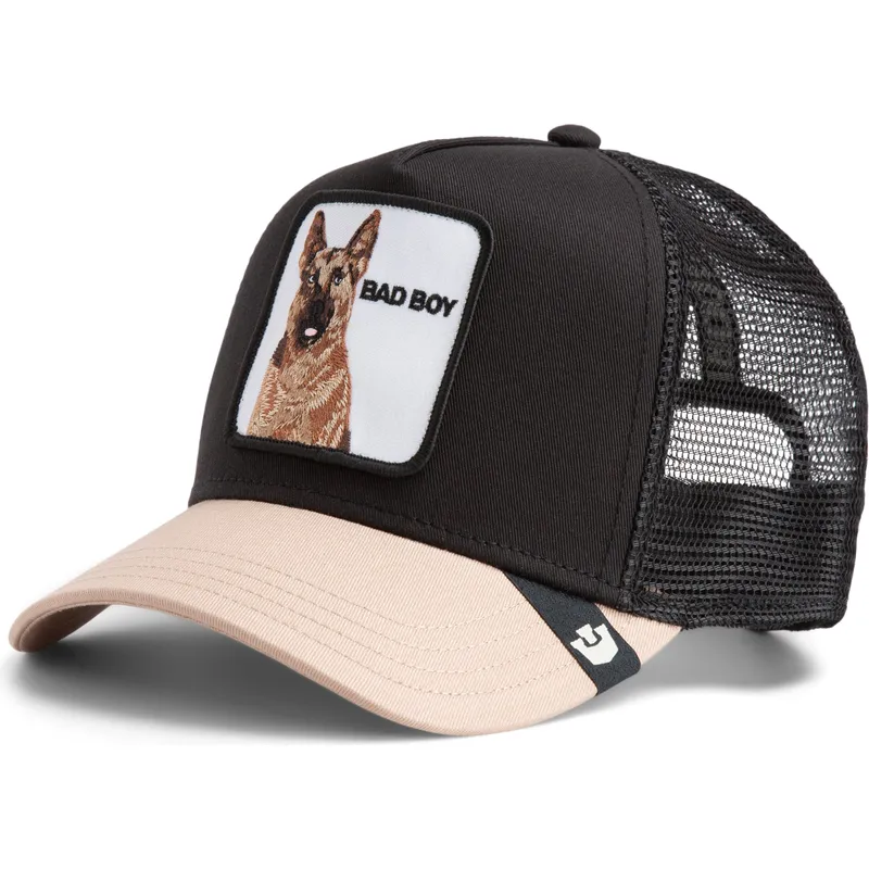 trucker-cap-schwarz-und-beige-deutscher-schaferhund-the-bad-boy-the-farm-von-goorin-bros