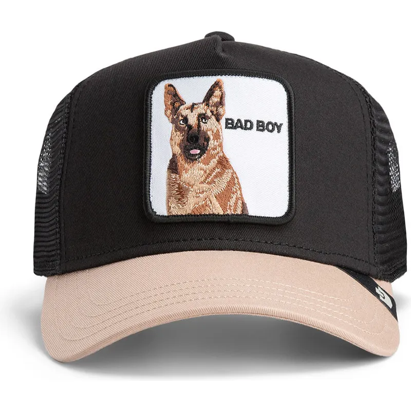 trucker-cap-schwarz-und-beige-deutscher-schaferhund-the-bad-boy-the-farm-von-goorin-bros
