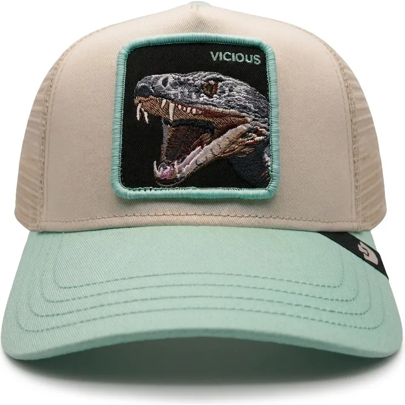 trucker-cap-beige-und-grun-schlange-gummy-vicious-the-farm-von-goorin-bros