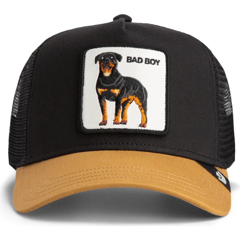 casquette-trucker-noire-et-marron-chien-rottweiler-bad-boy-the-farm-goorin-bros
