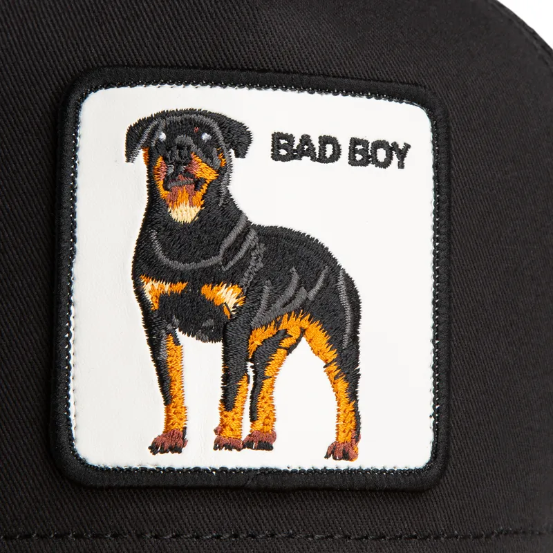 trucker-cap-schwarz-und-braun-hund-rottweiler-bad-boy-the-farm-von-goorin-bros