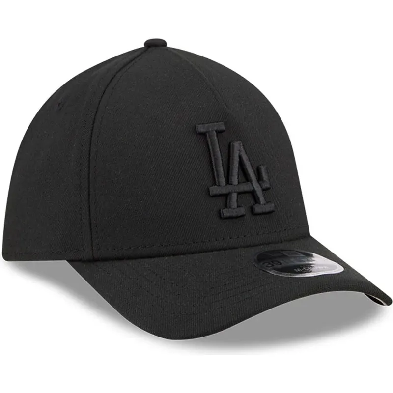 schwarze-gebogene-verstellbare-kappe-mit-schwarzem-logo-39thirty-m-crown-a-frame-der-los-angeles-dodgers-mlb-von-new-era