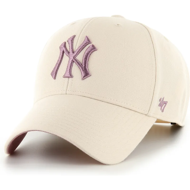 casquette-courbee-beige-snapback-avec-logo-violet-mvp-ballpark-new-york-yankees-mlb-47-brand