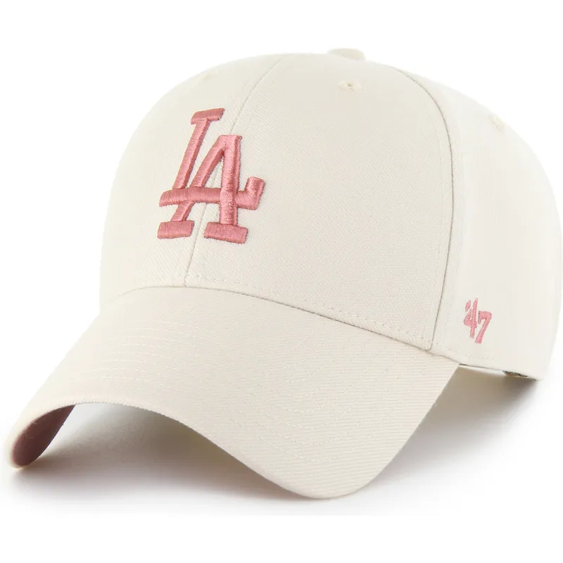 beige-gebogene-snapback-kappe-mit-rosa-logo-mvp-ballpark-der-los-angeles-dodgers-mlb-von-47-brand