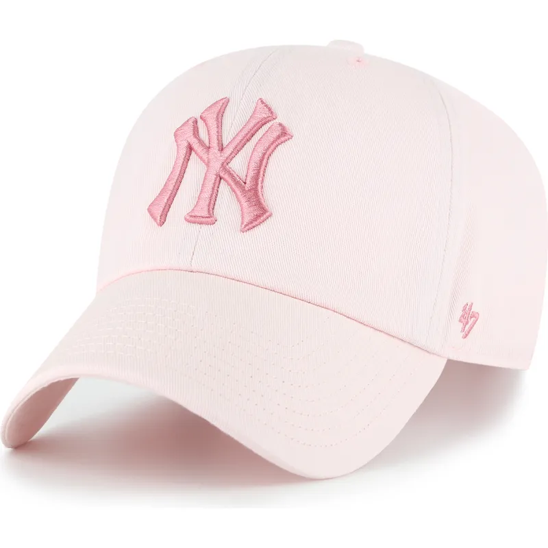 casquette-courbee-rose-ajustable-avec-logo-rose-clean-up-no-loop-label-new-york-yankees-mlb-47-brand