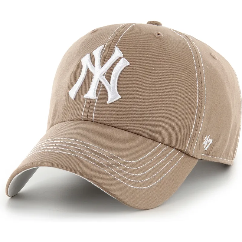 braune-gebogene-verstellbare-kappe-clean-up-contrast-stitch-der-new-york-yankees-mlb-von-47-brand