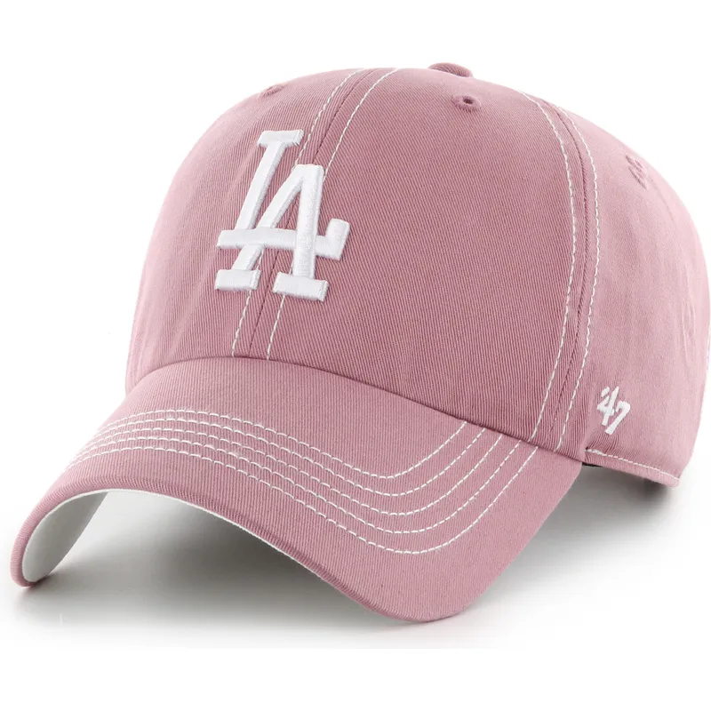 rosa-verstellbare-curved-cap-clean-up-contrast-stitch-der-los-angeles-dodgers-mlb-von-47-brand